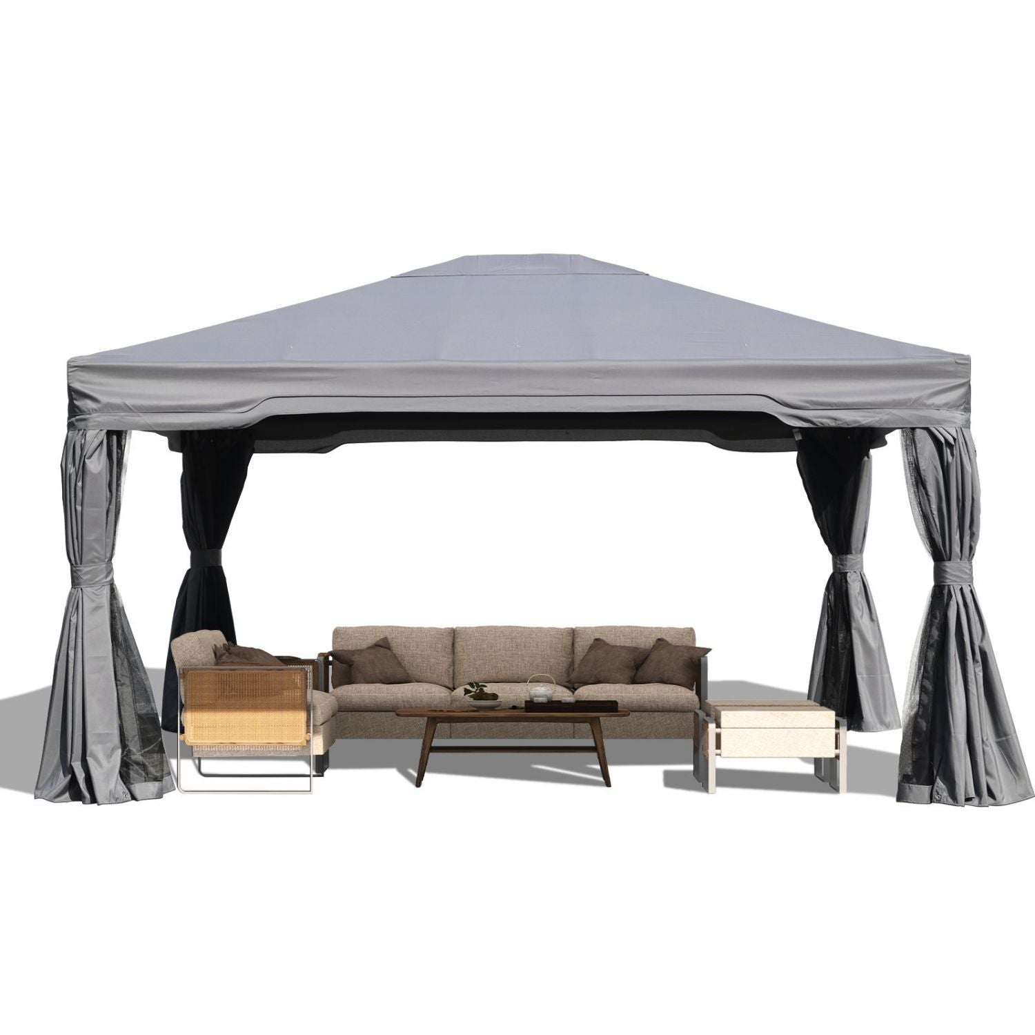 12 x 12 ft. Outdoor Gazebo Tent Canopy Shelter, Aluminum Frame with Privacy Curtain and Netting Gazebo Aoodor LLC 12' x 14' x 9' Gray 